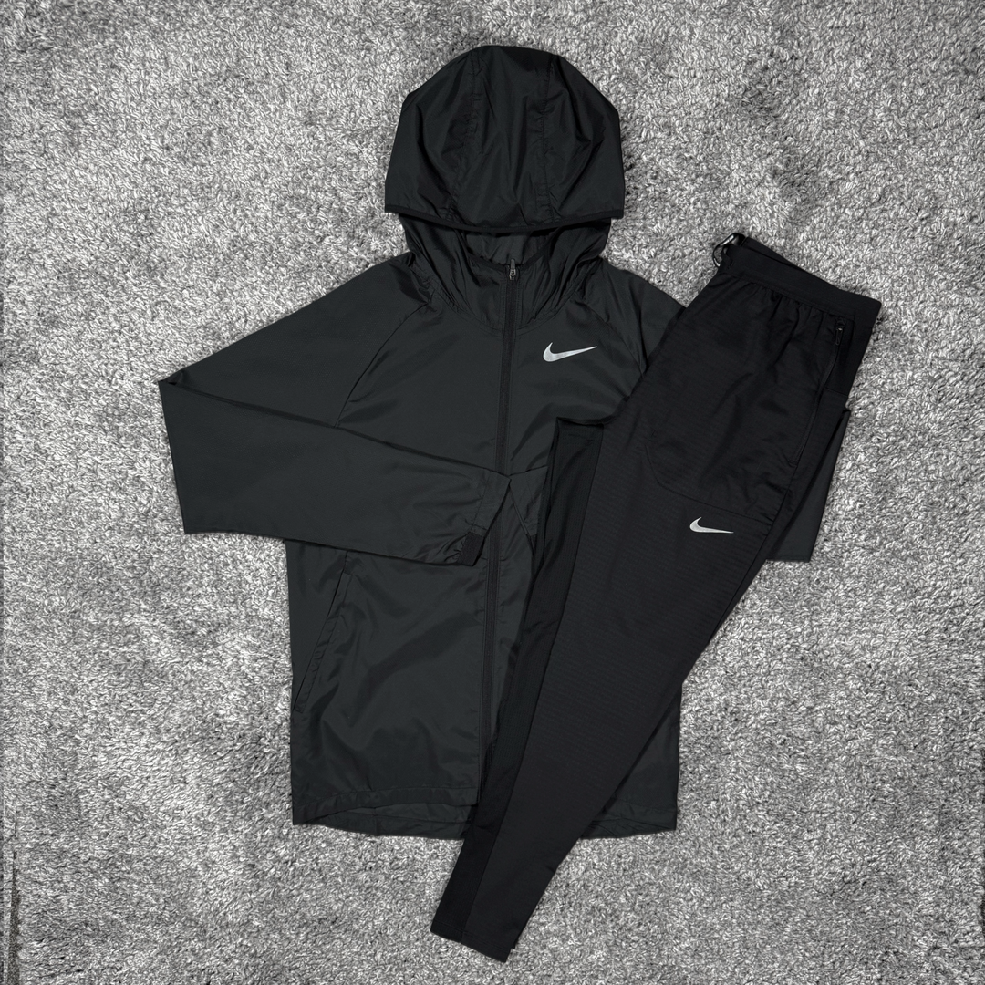 Nike Essential Windrunner Jacket Black & Black Nike Phenom Pants Set